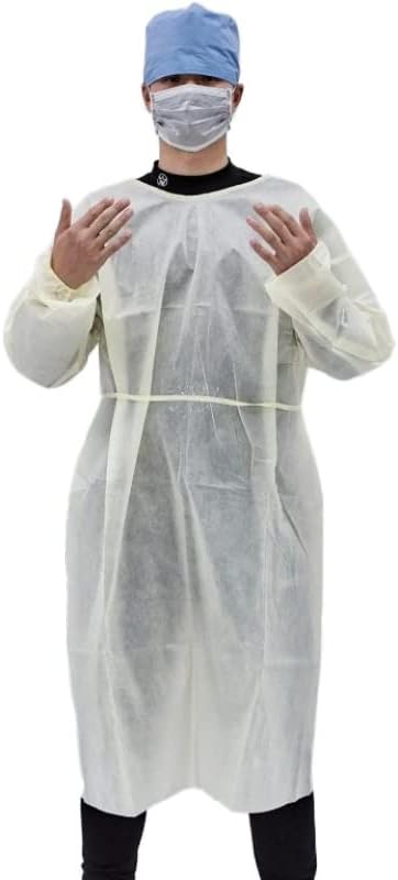 Paquete de 200 batas de aislamiento desechables con puño elástico, sin látex, resistente a líquidos, odontología, hospital, industrias, talla única,