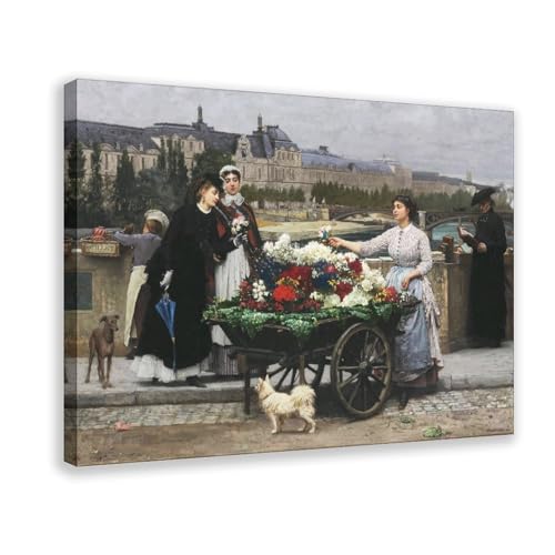 Impression sur toile d'un vendeur de fleurs à Paris - Cadre 30,5 cm pour bureau