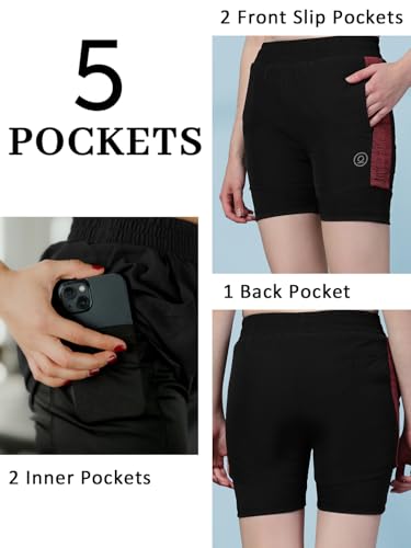 Image of CHKOKKO Gym Shorts for Women Workout Sports Running Quick Dry Fit Double Layer Inner Compression with Pockets Breathable Lightweight Wear