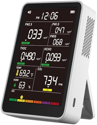 Professional Indoor Air Quality Monitor with AQI Alarms, Portable...