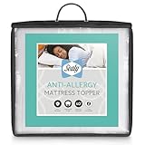 Sealy Anti Allergy Mattress Topper - Extra Soft Thick Mattress Pad Topper - Filled with Bouncy Fibadown Fibres - Soft Touch Cover and Corner Straps - Machine Washable and Anti-Bacterial, Double