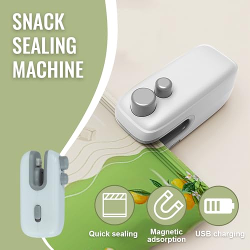 Mini Bag Sealer, Upgraded 2 in 1 USB Rechargeable Bag Sealer Heat Seal Tool, Portable Vacuum Sealer, Mini Sealing Machine Heat Seal Tool, Snack Sealer Household Mini Sealing Machine (Green-2pcs)