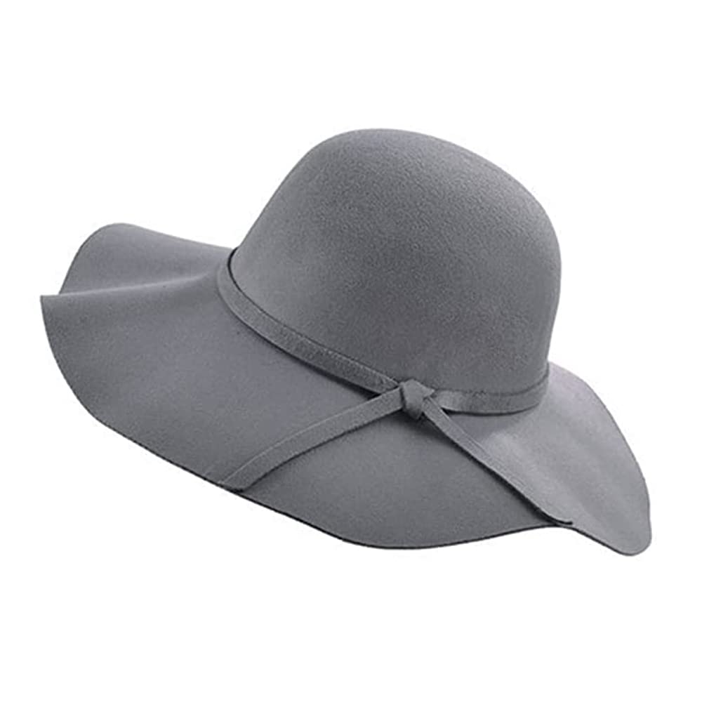 XGOPTS Women Wide Brim Cloche Fedora Floppy Hat - Lady Faux Wool Cap - Panama Hat - Bowler-Hat Grey