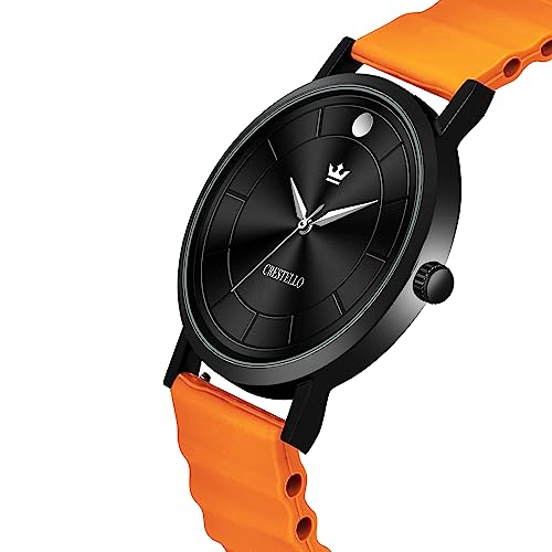 CRESTELLO Silicone Strap Analog Wrist Watch for Men (Black /Blue