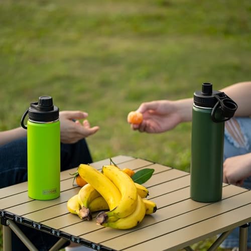 Image of koodee Insulated Water Bottle, 22 oz Stainless Steel Double Wall Vacuum Wide Mouth Sport Bottle with Leakproof Spout Lid(Grass Green)