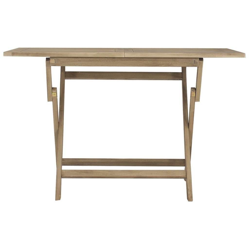 Tavolo da giardino pieghevole grigio in legno di teak massiccio, 120 x 70 x 75 cm, tavolo da terrazza con foro per ombrellone per giardino, balcone, terrazza, esterni, resistente alle