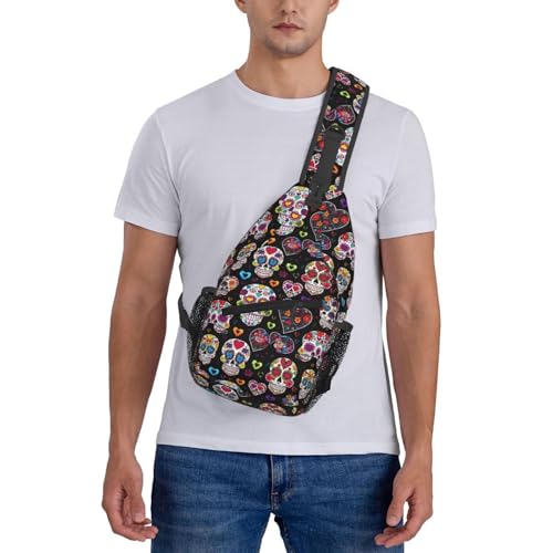 Mochila sling Sugar Skulls negra para hiking y viaje miniatura 7