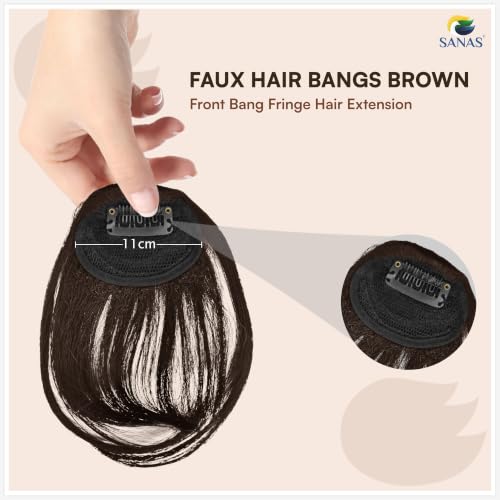 Image of Sanas Hair Bangs For Women (1Pc) Clip On Front Hair Extensions For Women Brown Children's Fake Bangs Hair Extensions For Woman Stylish Clip On Front Hair Patch For Woman Wedding (1Pc) (Natural Brown)