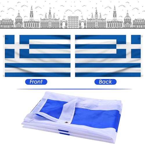 Image of AhfuLife Greece Flag 3x5 Ft, Large Greek National Flags for Outside - Double Side with Brass Eyelets for Greece Party Decorations, Soccer Party Bar Garden Decoration Indoor Outdoor