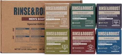 Soap Bars Mens Set Gifts Fathers Day 6Pcs Handmade Cleansing Set Moisturizing & Exfoliating Scrub Soap Gift for Men All Skin Type 3.5 oz of 6 Different Scents Bars Idea Christmas Valentines Day Gifts