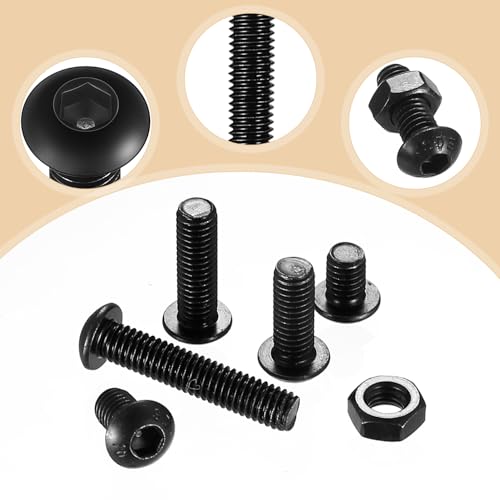 200 Pcs Alloy Steel M6 Bolts Set, Hex Socket Button & Round Head Cap Screws, Nuts, Pan Head Bolts, M6 black 200 - Image 3