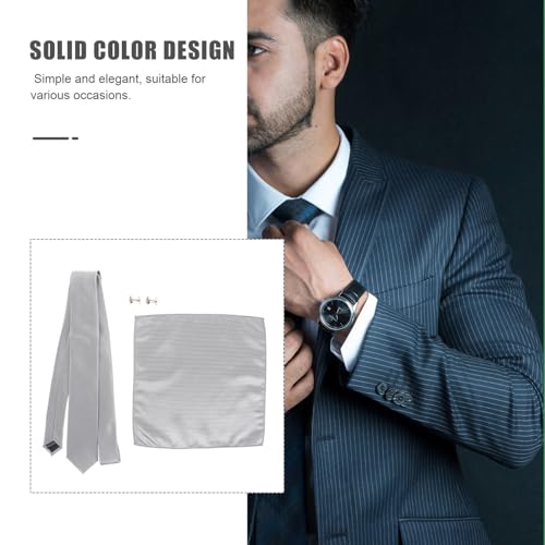 Set de corbata para hombre con pañuelo y gemelos miniatura 3
