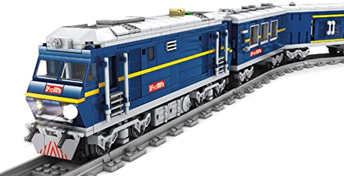 Preisvergleich Produktbild KAZI Elektrozug blau inkl. Waggons und Schienenkreis (1180 Teile) Klemmbausteine