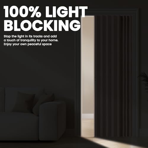 Image of AJAZZ 100% Blackout Accordion Door Invisible Folding Doors Accordion Doors Interior Magnetic Door Curtain for Glass Window Sets Included Tracks (1 Pack, 72W x 79 L, Pink)