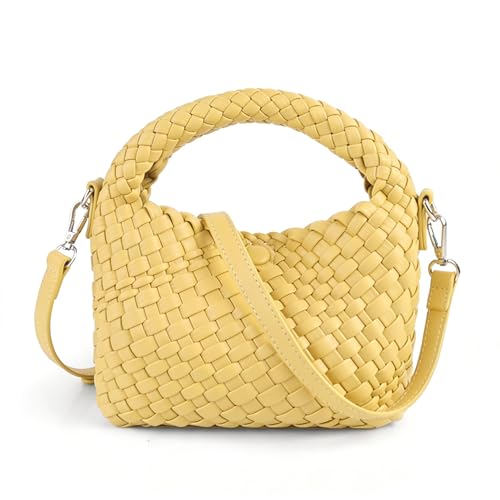 Image of Woven Crossbody Bag Small Tote Cute Purse for Women,Top Handle Handbag Pu Leather Shoulderbag with Detachable Strap