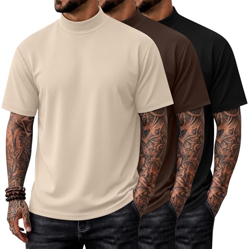 Amazon.com: Ficerd 3 Pack Men's Mock Neck T Shirts, Cotton Short