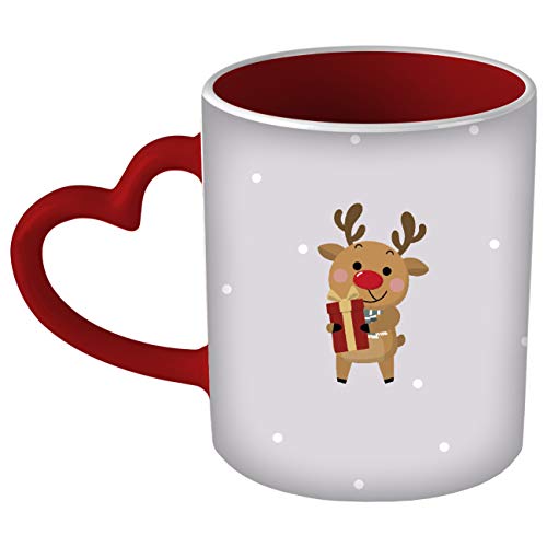 My Custom Style Tazza Cuore Manico Rosso#Natale-Renna 2#325ml