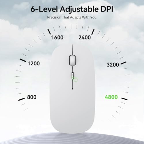Image of TECKNET Wireless Mouse, 4800 DPI Rechargeable Bluetooth Mouse for Laptop | Bluetooth 5.2 /3.0 & 2.4G, Ultra-Thin, 6-Level Adjustable 4800 DPI Computer Mouse for Mac OS, iPad, Windows, Android