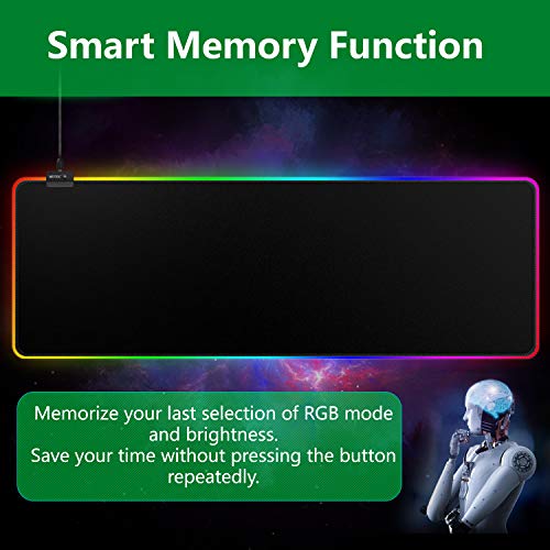 RGB Gaming Mouse Pad Large, RGB Mouse Pad with 14 Lighting Mode, Large Mouse Pad with No-Slip Rubber Base and Memory Function, Large Gaming Mouse Pad, Game Mouse Mat - 31.5x11.8x0.15 in