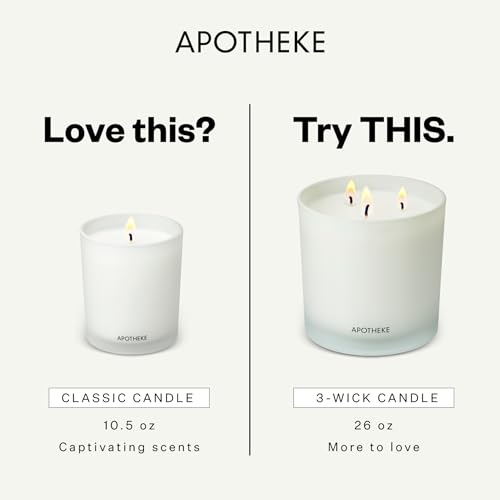 Image of APOTHEKE Luxury Scented 3-Wick Jar Candle, Canvas, 32 oz - Large - Linen, Musk & Lily of The Valley Scent, Strong Fragrance, Aromatherapy, Long Lasting, Hand Poured in USA
