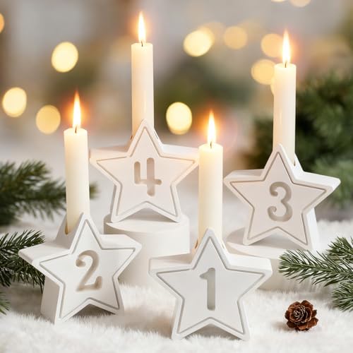 BOFUNX 4er Adventszahlen Kerzenhalter Holz Kerzenständer 1 2 3 4...