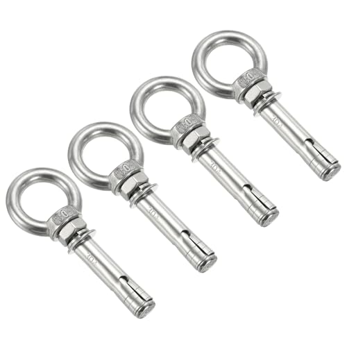 Image of PATIKIL Expansion Eye Bolt M8x60mm, 4 Pack 304 Stainless Steel Shoulder Anchors Eyebolt Screw with Eye Ring for Concrete Brick Walls Canopy Engineering Rigging Silver