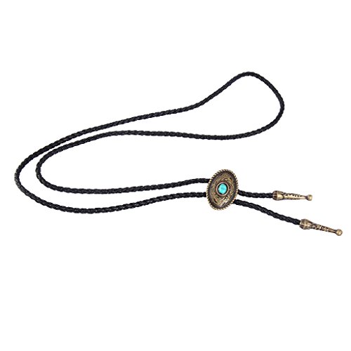 COOLLA Bolo Tie Cowboy Neckties Leather Choker Necklace Vintage Turquoise Pendant for Women,Men (Bronze)