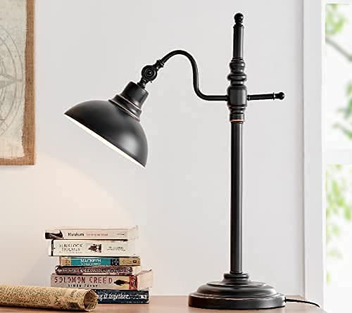 THY-HOM Industrial Table Lamp Farmhouse Reading Desk Lamp Vintage Side Table Lamp with Matte Black Shade Antique Table Lamp for Home Office Bedroom Living Room