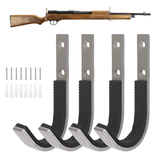 LOIUO Gun Rack Storage Wall Mount Rifles Shotgun Hooks Horizontal Metal Stainless Steel Hangers for Storing Shotguns Rifles Archery Bow Heavy Duty (2 Pairs)