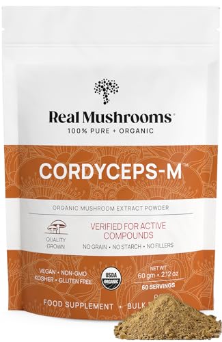 Real Mushrooms Cordyceps Powder - Performance Mushroom Extract with Organic Militaris for Energy Immune Support Vegan Supplement, Boost Non-GMO, 60 Servings