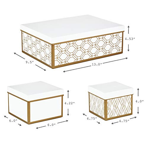 Hallmark Nested Gift Boxes With Lids And Fill (Set Of 3, White And Gold, Assorted Sizes) For Valentine's Day, Weddings, Bridal Showers And More #TOP2