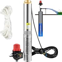 VEVOR 3'' Tiefbrunnenpumpe 550W Brunnenpumpe Max. Durchfluss 50L/min Tauchpumpe Förderhöhe 89m Tauchwasserpumpe Sandbeständig <5% Drehzahl 2850U/min Süßwasserversorgung Bewässern Entwässerung, Silber