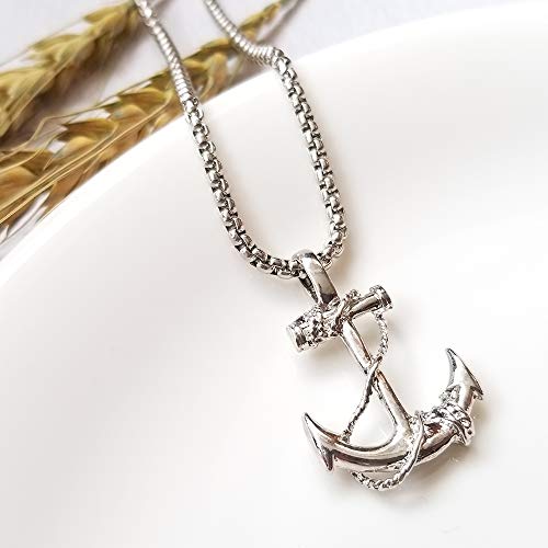 Eunwow X01A0002 Silver Nautical Anchor Necklace Hiphop Pirate Vintage Pendant Included 22'Chain thumb #5