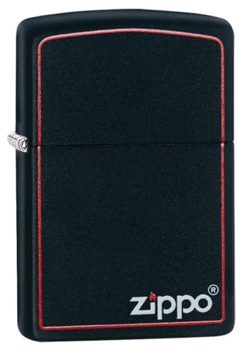 Image of Zippo Classic Black and Red - Black Matte Finish with Red Border and Zippo Logo,Pocket Fuel Refillable Windproof Lighter, BIS Certified