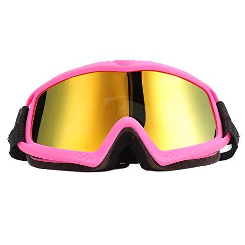 Yctze Hundesonnenbrille mit Verstellbaren Trägern, Winddicht, Staubdicht, UV-Schutzbrille für Große Hunde – Ideal Zum Skifahren, Radfahren und Reisen (Rosa Rahmen, rote Linse)
