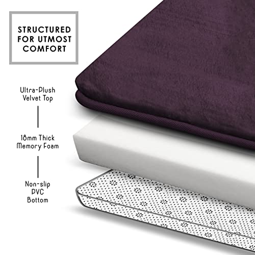 Clara Clark Bathroom Rugs Sets 3 Piece, Velvet Memory Foam Bath Mat - Non-Slip, Machine Washable Bath Rugs - Dries Quickly, Ultra Soft Bath Mats For Bathroom, Purple Bathroom Rug Set #TOP5