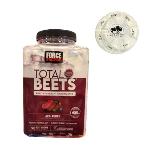 KING BUY BOX Pill Box (Color May Vary) Bundle with Total Beets, Beet Root Superfood Soft Chews, Acai Berry (90 ct.) compatile with Factor Force