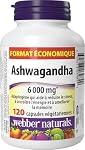 Webber Naturals Ashwagandha 6000 mg, 120 Capsules Adaptogène, aide à réduire le stress, augmenter l'énergie, végétalien