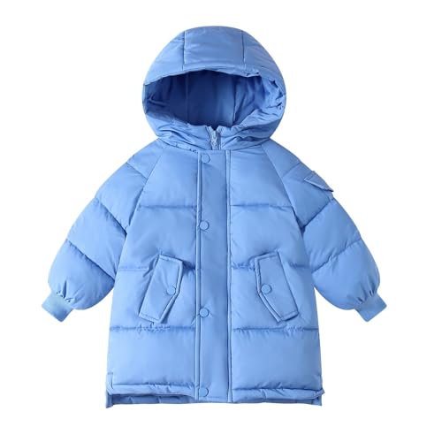 OBiQuzz Giacca trapuntata per bambini e bambine: piumino lungo, giacca invernale calda, con chiusura lampo, cappotto invernale, tinta unita, traspirante, per bambini, classico e confortevole, Celeste
