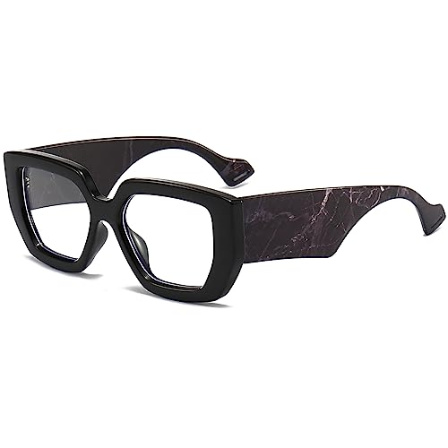 Image of AIEYEZO Thick Frame Blue Light Glasses Men Women, Fashion Square Computer Eyeglass Anti Eyestrain & Prevent Headache