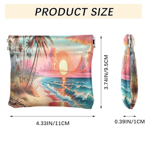 Watercolor Sunset Beach Coin Purse Leather Pouch Change Purse, Squeeze Coin Pouch for Cards, Keys & Lipsticks, Unisex3