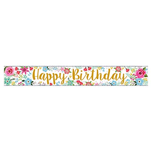 9ft Flowers & Gold Happy Birthday Banner Cover