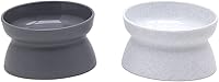 Kitty City Elevated Raised Cat Bowls Set of 2 - Whisker-Friendly 6.5oz Food Water Dishes, Modern Pedestal, Dishwasher Safe White Gray