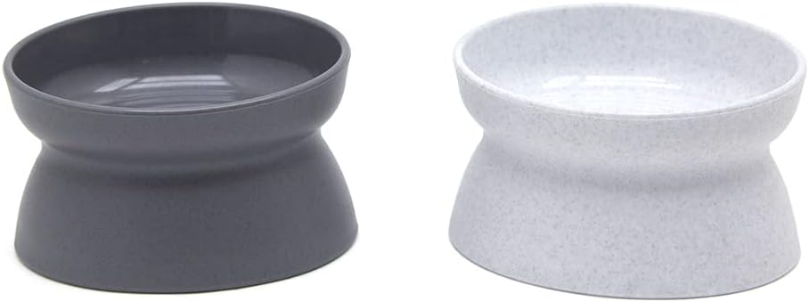 Kitty City Elevated Cat Bowls Set of 2, Whisker-Friendly Raised Cat Food & Water Dishes, Modern Pedestal Design, Dishwasher Safe, 6.5 oz Each White & Gray
