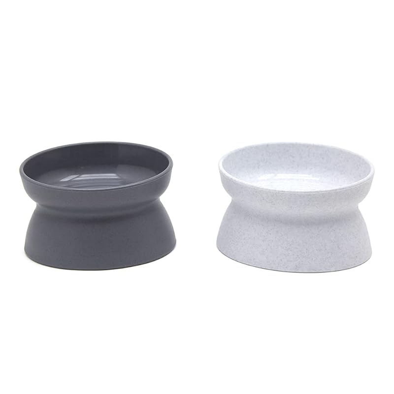 Potes elevados para gatos Kitty City com design de pedestal, 195 mL cada, conjunto com 2 – Branco e Cinza, Pequeno