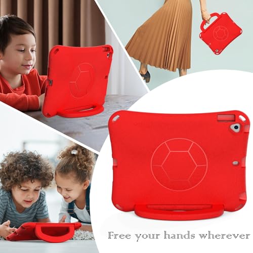 Housse iPad 9e génération antichoc rouge légère sangle et support ajustable