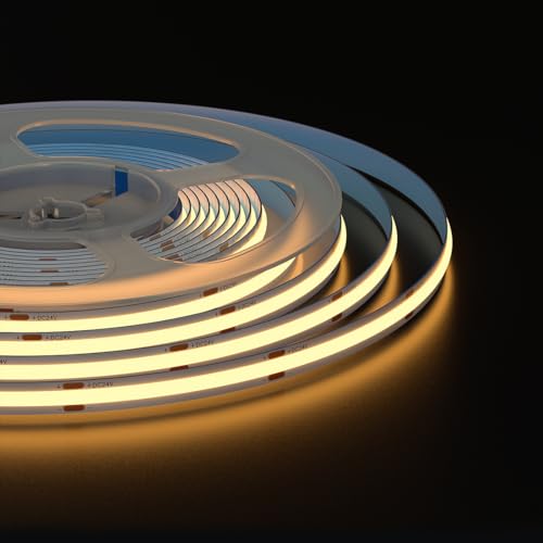 Image of COB LED Strip Light 32.8FT Flexible High Density Uniform Cob Strips 24V Warm White 2700K 320LEDs /m CRI 90+ Dimmable 8mm LED Tape Lights for Under Cabinet, No Power /Controller