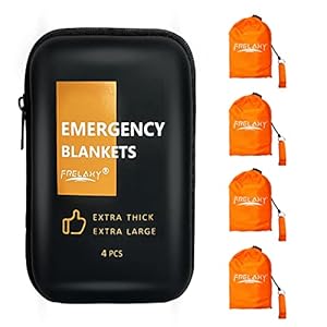 Frelaxy Emergency Blanket 2-Pack/4-Pack, Extra-Thick Extra-Large Space Blankets with Whistles, Storage Pouchs, and EVA case