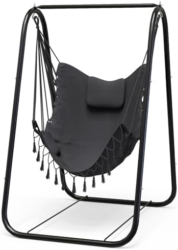 G TALECO GEAR Hammock Chair with Stand,Heavy-Duty and Rustproof Hanging Chair with Stand,Hammock Swing Chair Stand,for Indoor Outdoor Patio Yard Garden Porch (Grey)