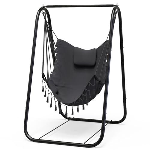 G TALECO GEAR Hammock Chair with Stand,Heavy-Duty and Rustproof Hanging Chair with Stand,Hammock Swing Chair Stand,for Indoor Outdoor Patio Yard Garden Porch (Grey) by G TALECO GEAR - Used condition - US$84.63